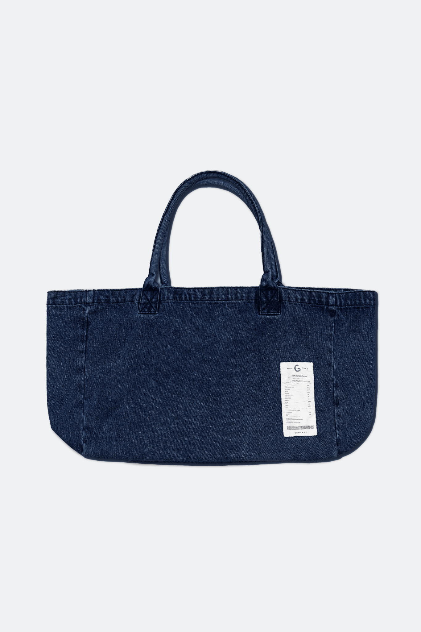 GROCERY DENIM PATCHWORK LOGO SHOPPER TOTE BAG/ INDIGO BLUE - GROGROCERY