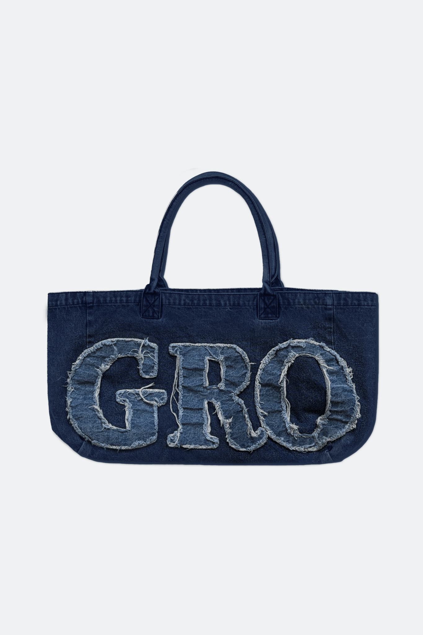 GROCERY DENIM PATCHWORK LOGO SHOPPER TOTE BAG/ INDIGO BLUE - GROGROCERY
