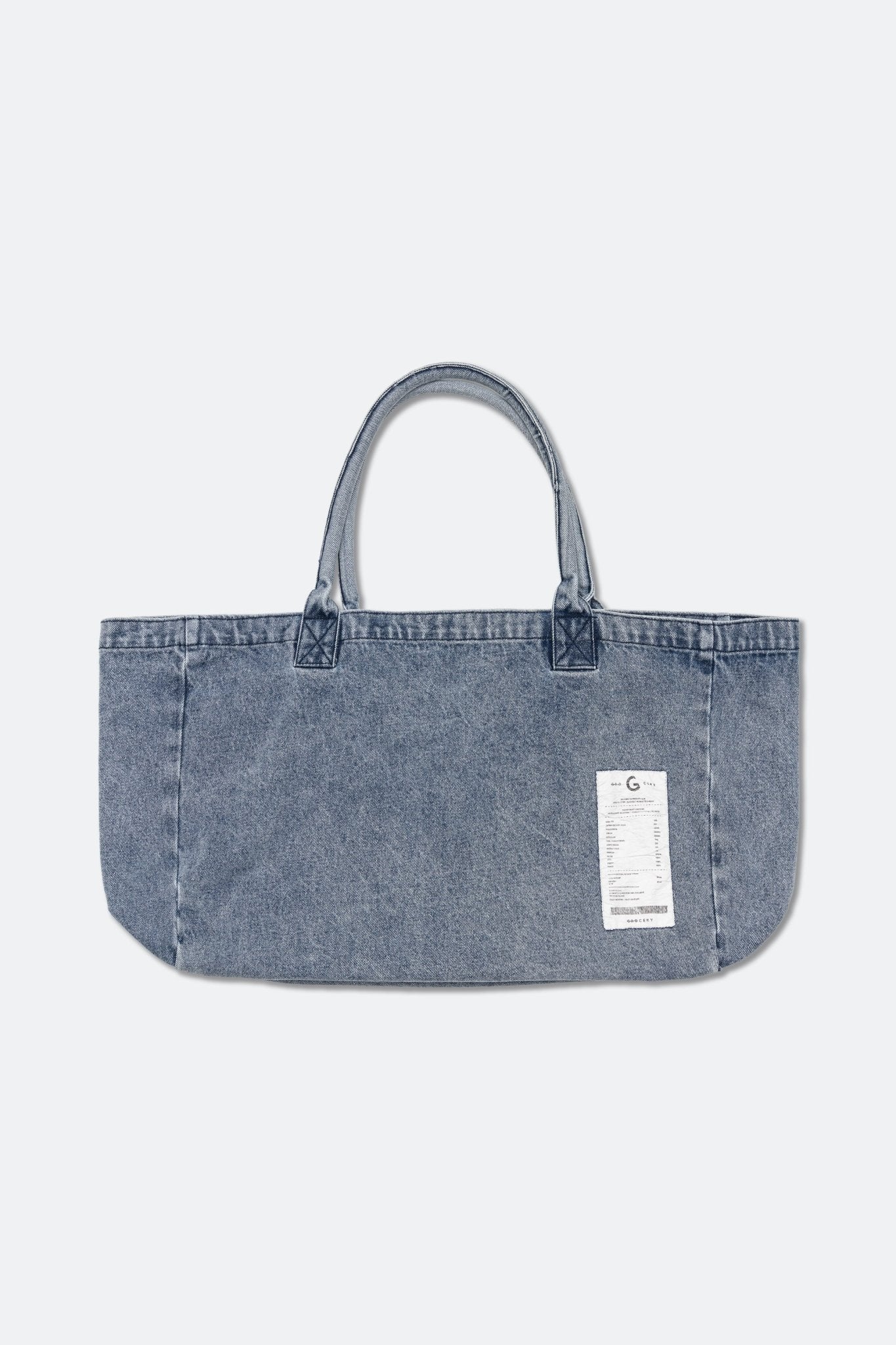 GROCERY DENIM PATCHWORK LOGO SHOPPER TOTE BAG/ LIGHT BLUE - GROGROCERY