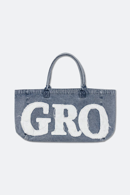 GROCERY DENIM PATCHWORK LOGO SHOPPER TOTE BAG/ LIGHT BLUE - GROGROCERY