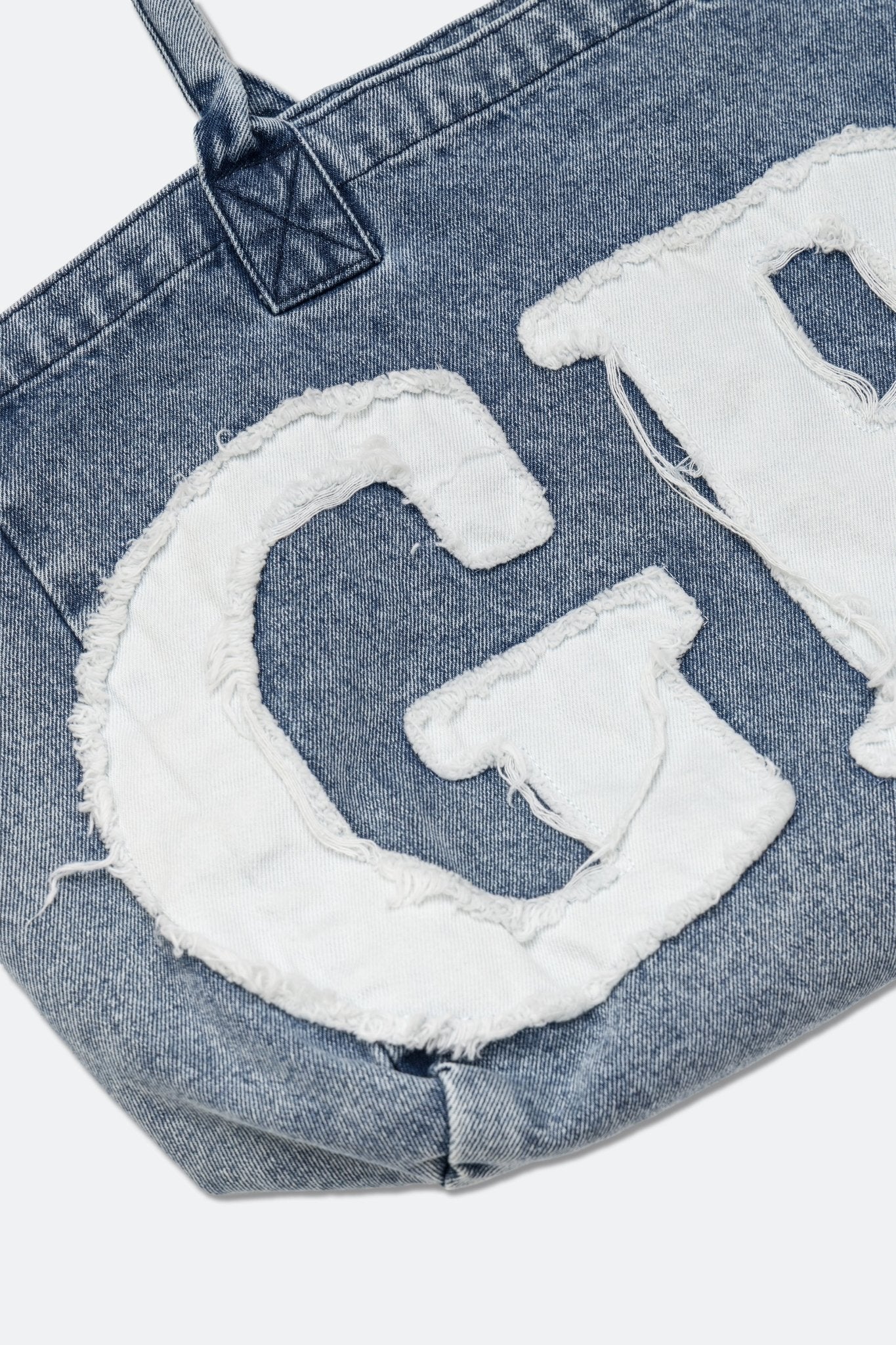 GROCERY DENIM PATCHWORK LOGO SHOPPER TOTE BAG/ LIGHT BLUE - GROGROCERY