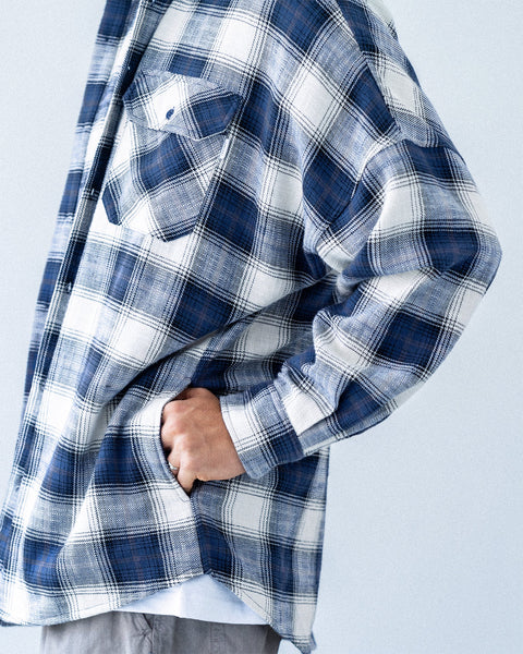 GROCERY DETACHABLE HOOD CHECK OVERSHIRT/ NAVY & WHITE - GROGROCERY