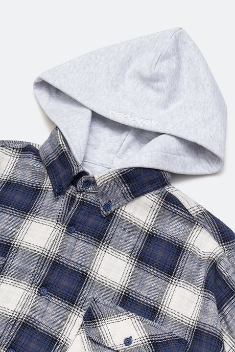 GROCERY DETACHABLE HOOD CHECK OVERSHIRT/ NAVY & WHITE - GROGROCERY