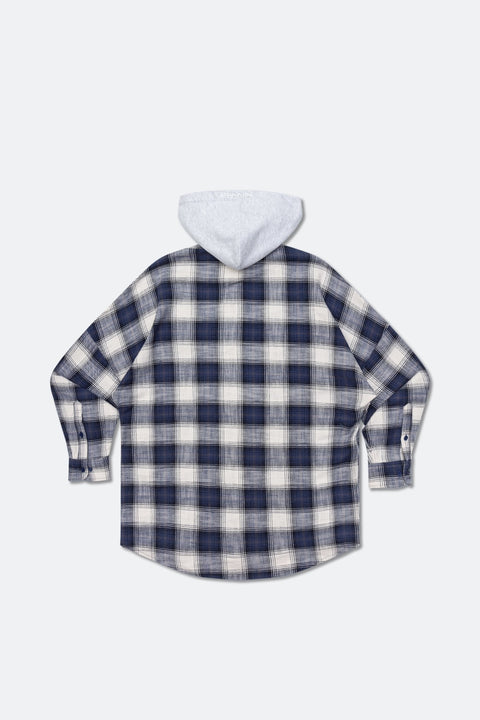 GROCERY DETACHABLE HOOD CHECK OVERSHIRT/ NAVY & WHITE - GROGROCERY