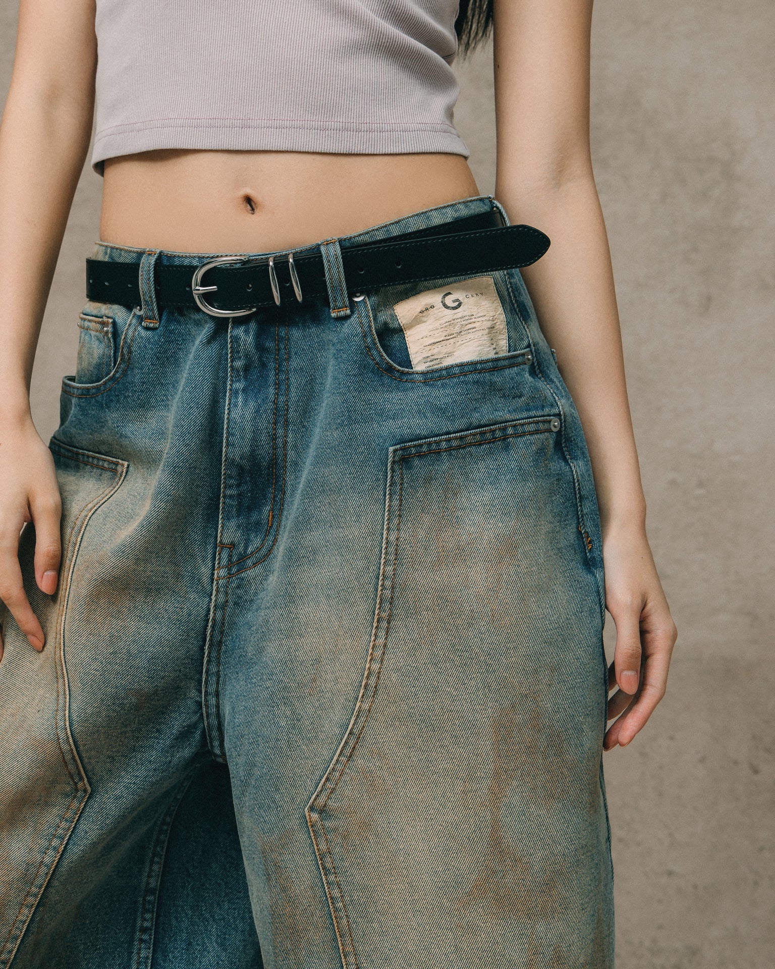 GROCERY DIRTY WASHED DENIM BAGGY JORTS/ DARK WASH - GROGROCERY