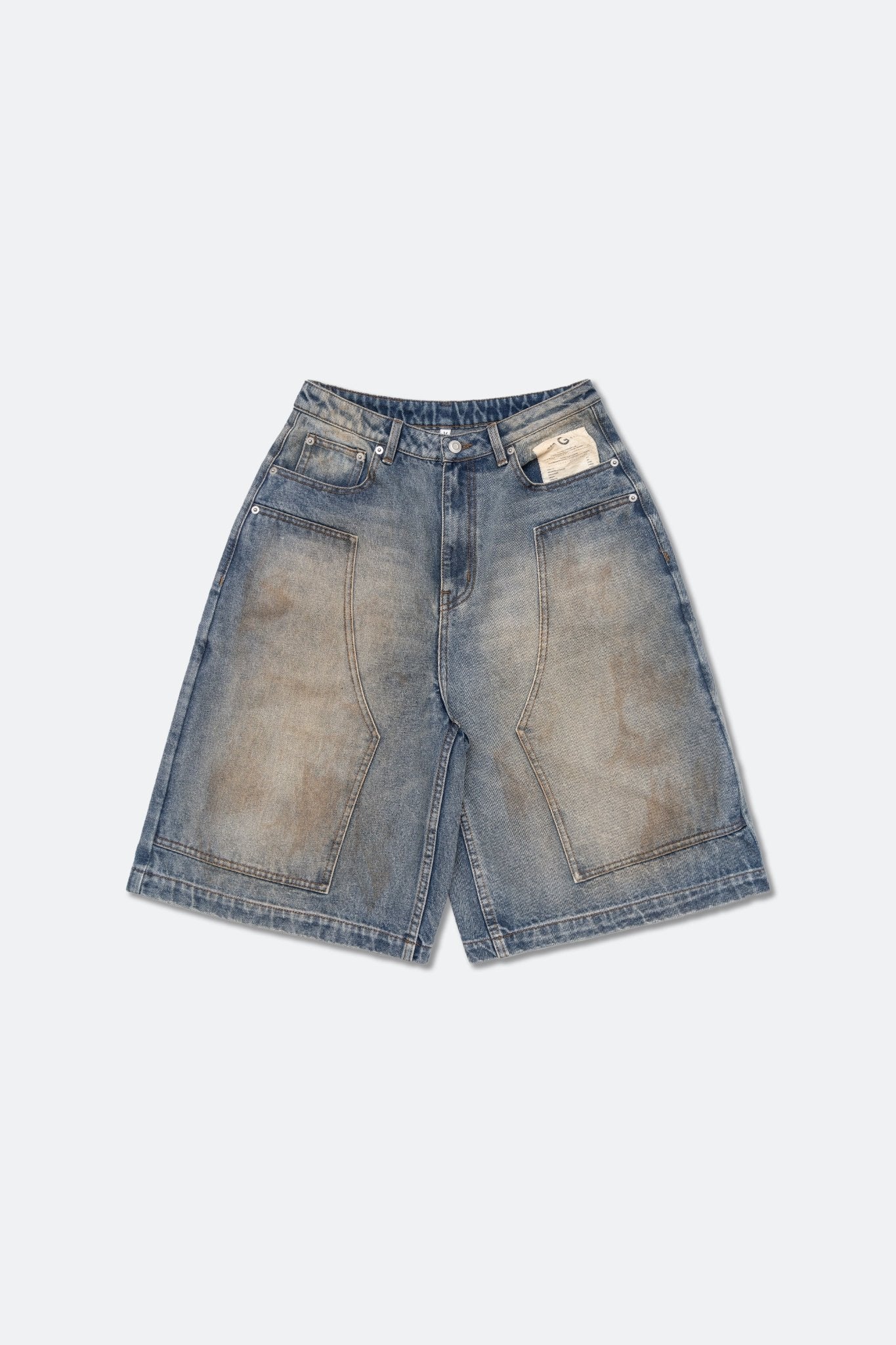 GROCERY DIRTY WASHED DENIM BAGGY JORTS/ DARK WASH - GROGROCERY