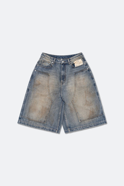 GROCERY DIRTY WASHED DENIM BAGGY JORTS/ DARK WASH - GROGROCERY