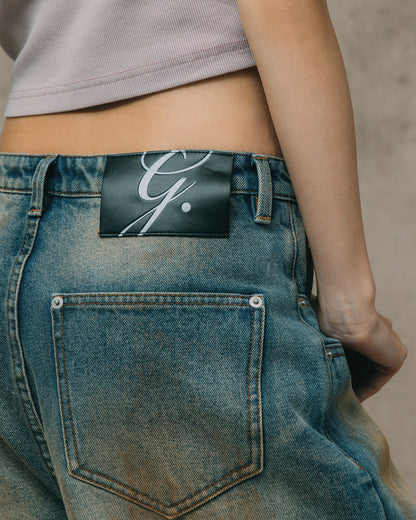 GROCERY DIRTY WASHED DENIM BAGGY JORTS/ DARK WASH - GROGROCERY