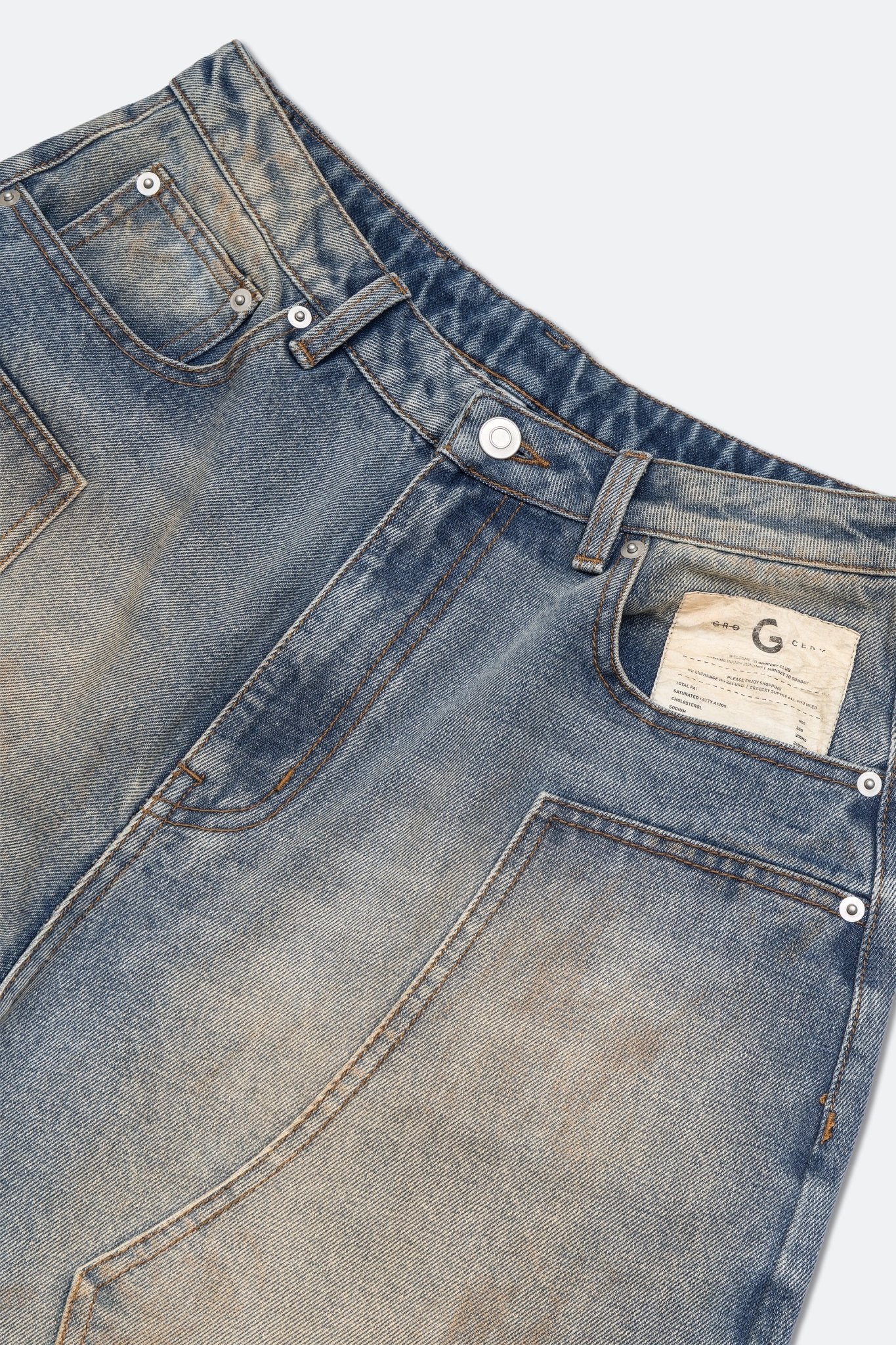 GROCERY DIRTY WASHED DENIM BAGGY JORTS/ DARK WASH - GROGROCERY