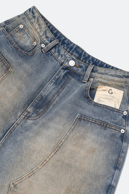 GROCERY DIRTY WASHED DENIM BAGGY JORTS/ DARK WASH - GROGROCERY