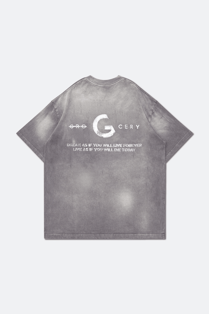 GROCERY DIRTY WASHED PAINTED SLOGAN TEE/ FADED GREY - GROGROCERY