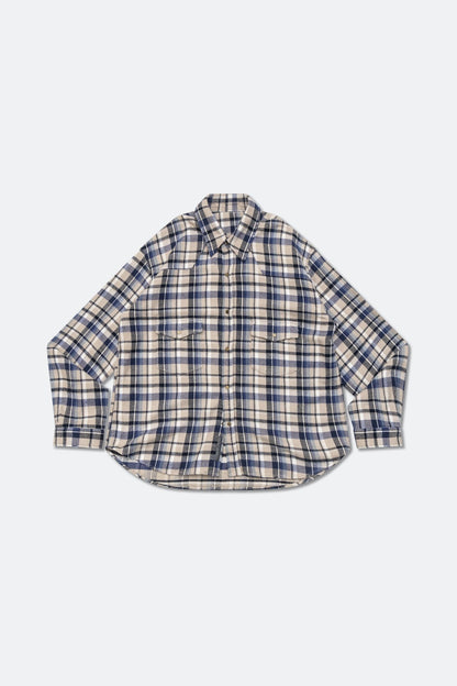 GROCERY DOUBLE POCKET FLANNEL SHIRT/ BEIGE & NAVY - GROGROCERY