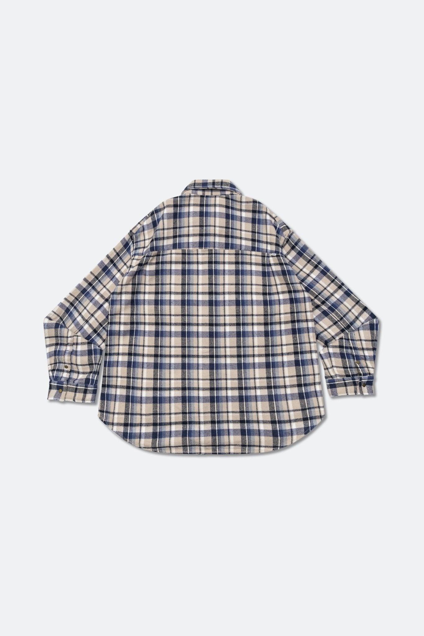 GROCERY DOUBLE POCKET FLANNEL SHIRT/ BEIGE & NAVY - GROGROCERY