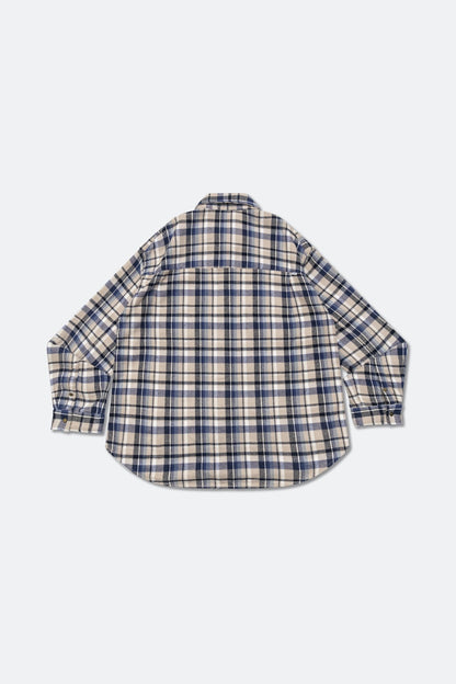 GROCERY DOUBLE POCKET FLANNEL SHIRT/ BEIGE & NAVY - GROGROCERY