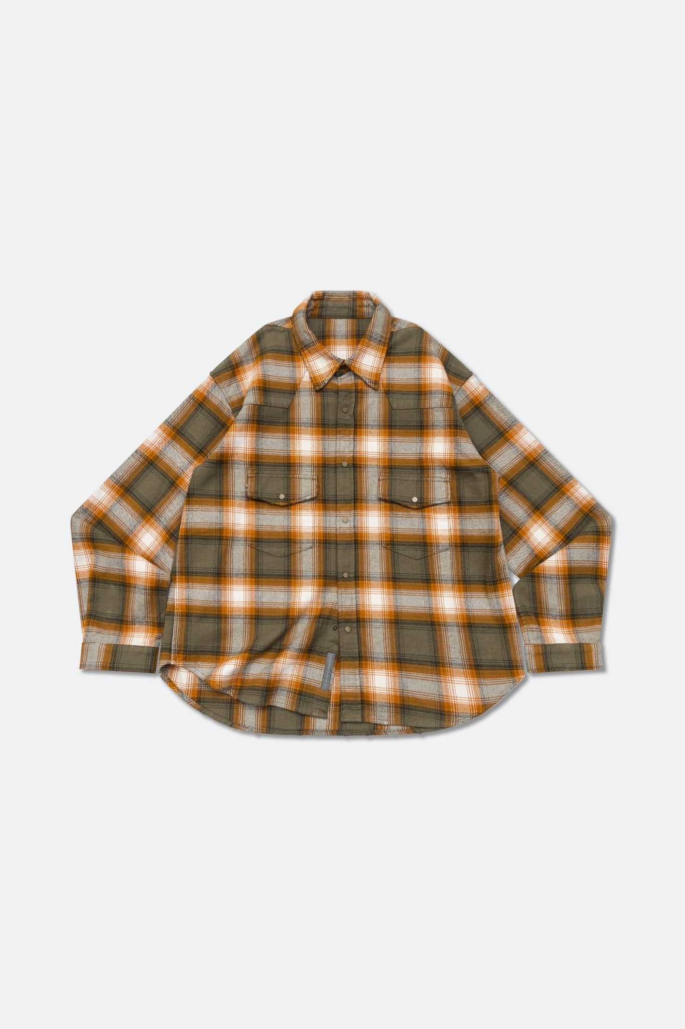 GROCERY DOUBLE POCKET FLANNEL SHIRT/ BROWN & ORANGE - GROGROCERY