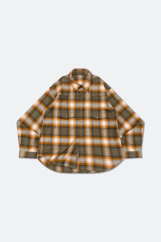 GROCERY DOUBLE POCKET FLANNEL SHIRT/ BROWN & ORANGE - GROGROCERY