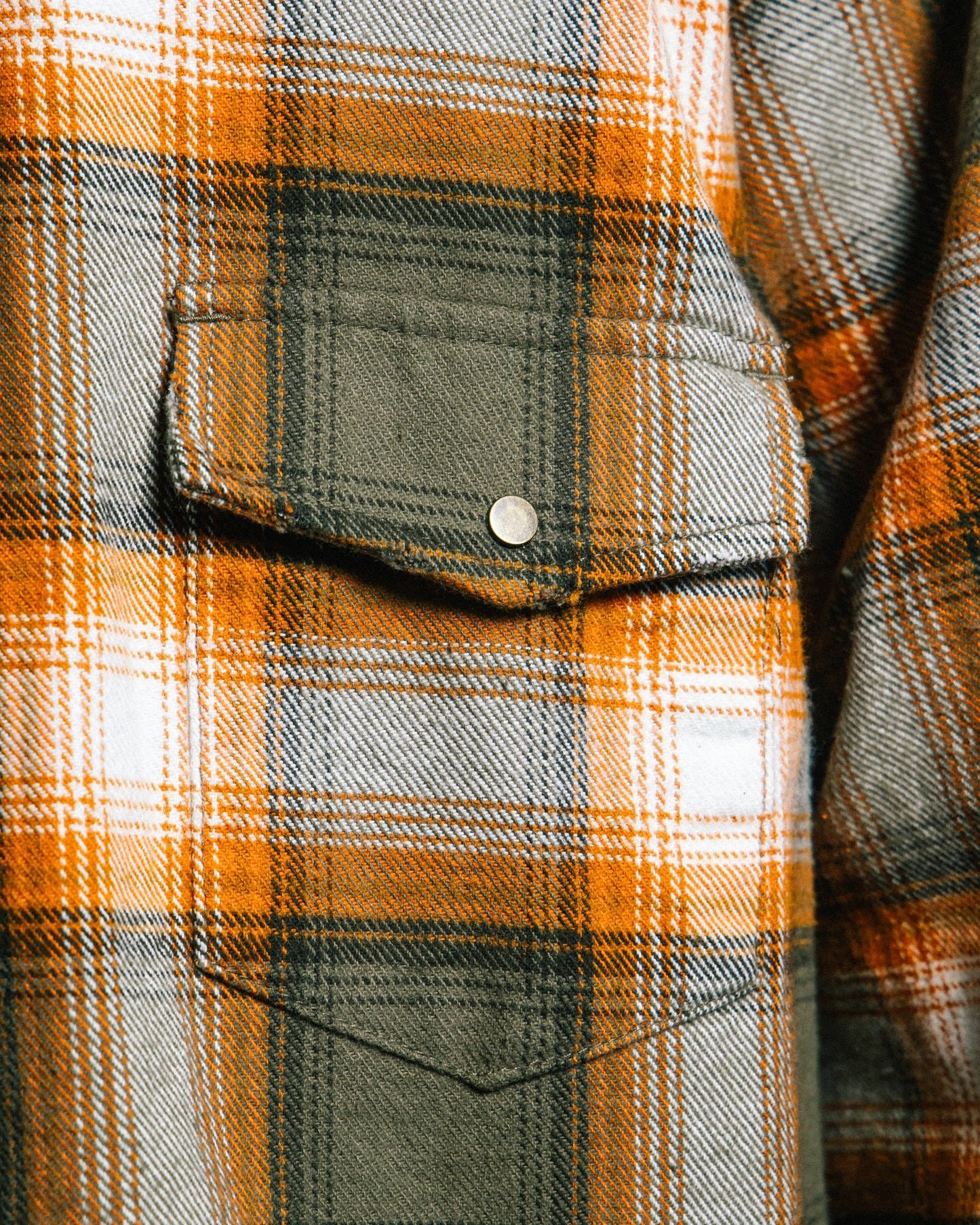 GROCERY DOUBLE POCKET FLANNEL SHIRT/ BROWN & ORANGE - GROGROCERY