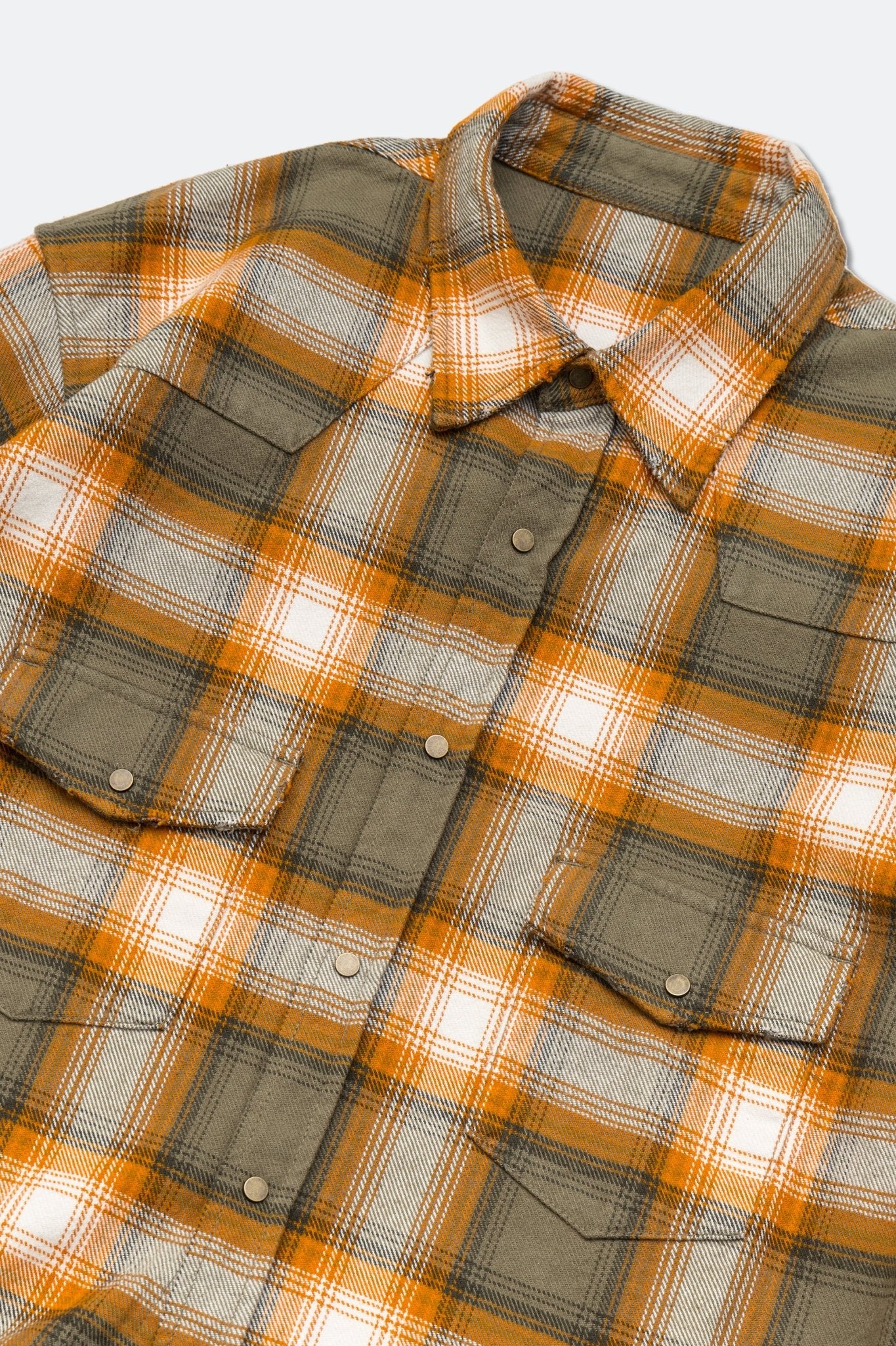 GROCERY DOUBLE POCKET FLANNEL SHIRT/ BROWN & ORANGE - GROGROCERY