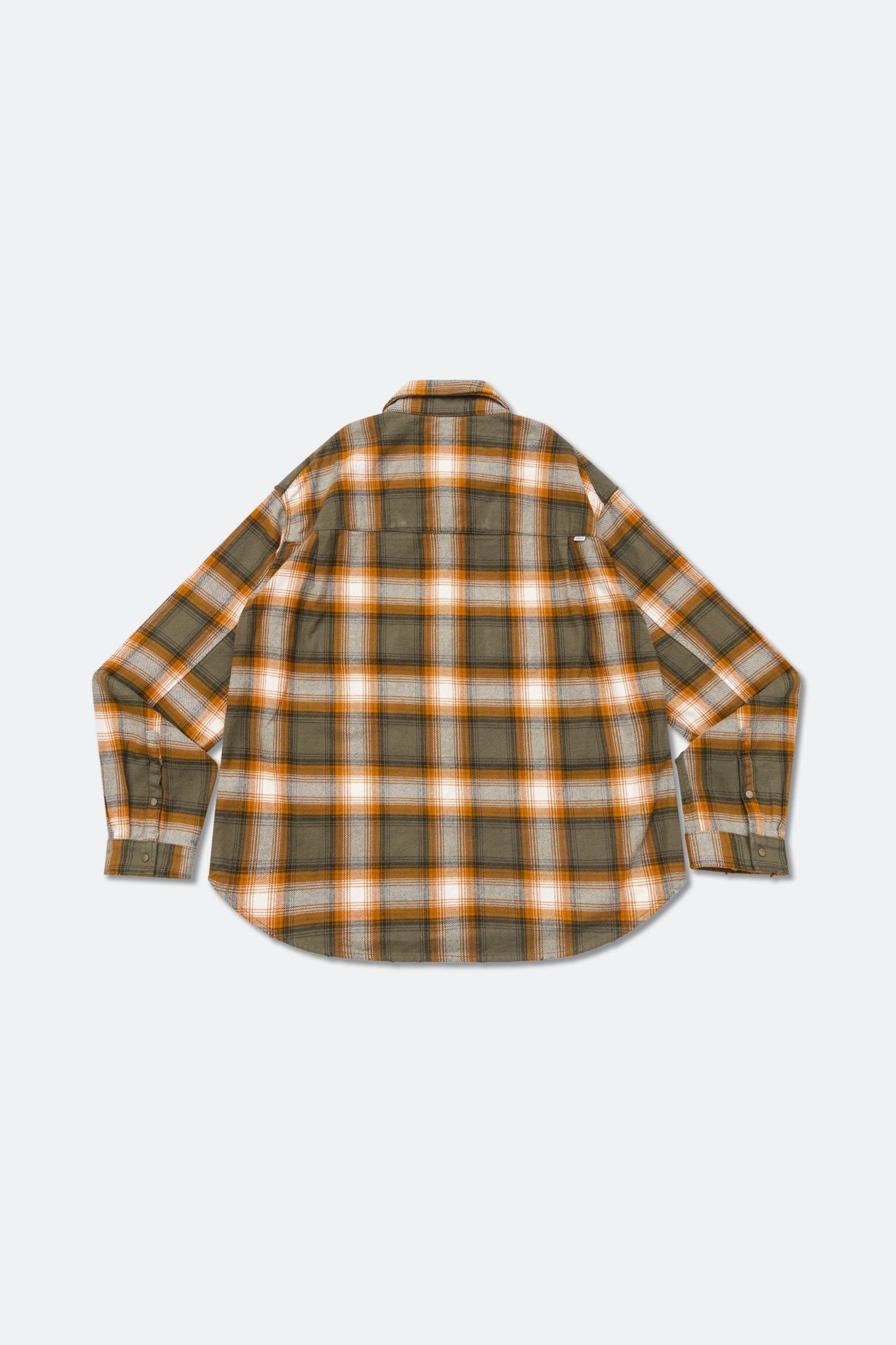 GROCERY DOUBLE POCKET FLANNEL SHIRT/ BROWN & ORANGE - GROGROCERY