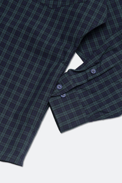 GROCERY DOUBLE POCKET OVERSIZED CHECK SHIRT/ NAVY & GREEN - GROGROCERY