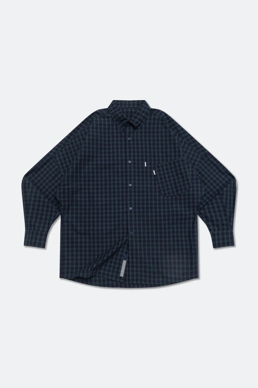 GROCERY DOUBLE POCKET OVERSIZED CHECK SHIRT/ NAVY & GREEN - GROGROCERY