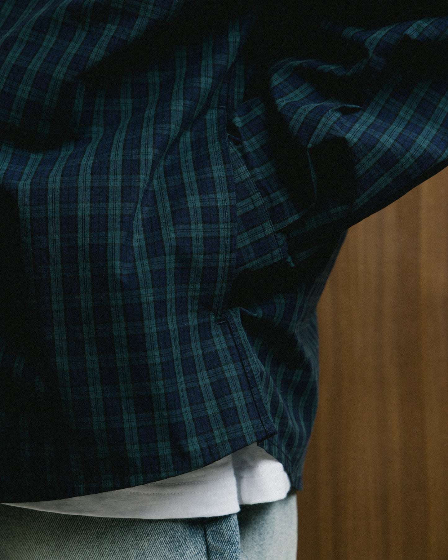 GROCERY DOUBLE POCKET OVERSIZED CHECK SHIRT/ NAVY & GREEN - GROGROCERY