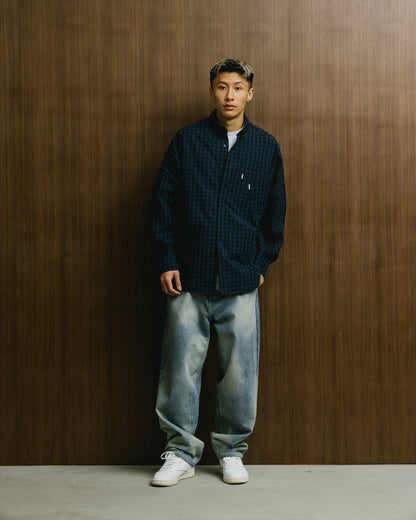 GROCERY DOUBLE POCKET OVERSIZED CHECK SHIRT/ NAVY & GREEN - GROGROCERY