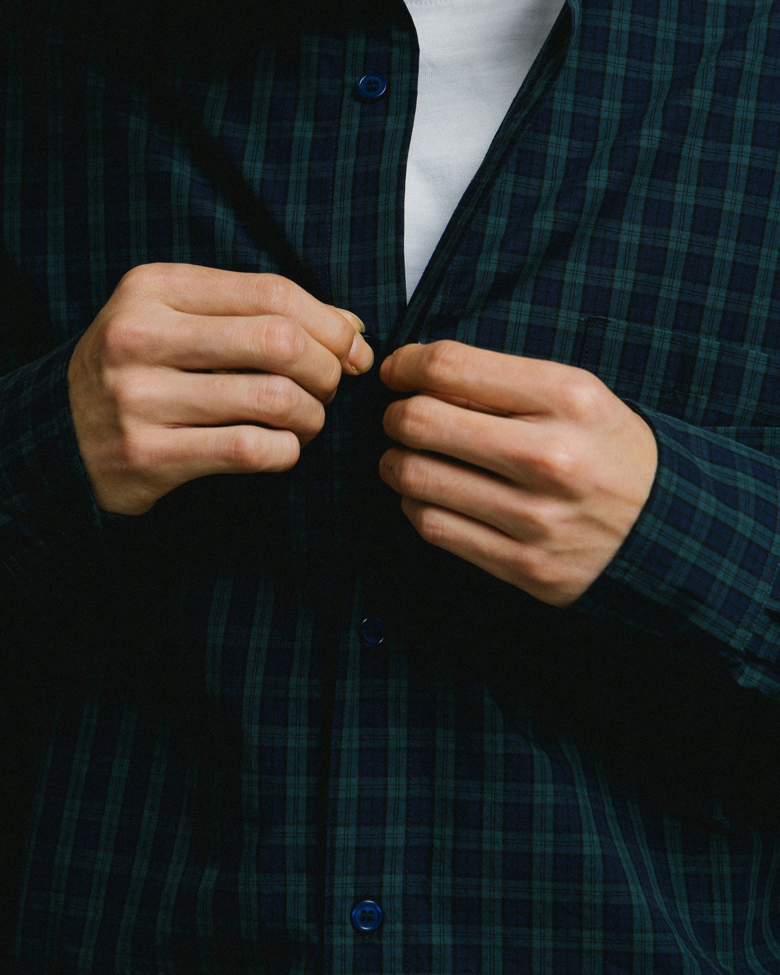 GROCERY DOUBLE POCKET OVERSIZED CHECK SHIRT/ NAVY & GREEN - GROGROCERY