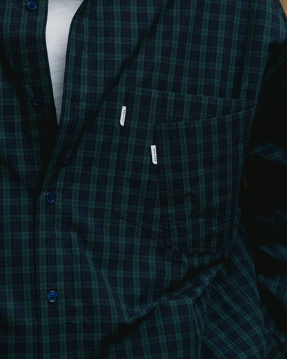 GROCERY DOUBLE POCKET OVERSIZED CHECK SHIRT/ NAVY & GREEN - GROGROCERY