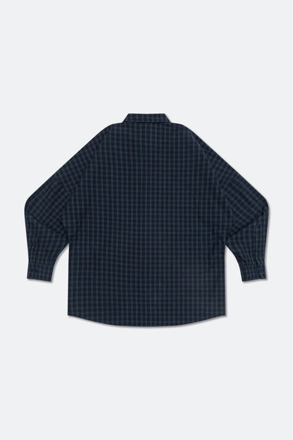 GROCERY DOUBLE POCKET OVERSIZED CHECK SHIRT/ NAVY & GREEN - GROGROCERY