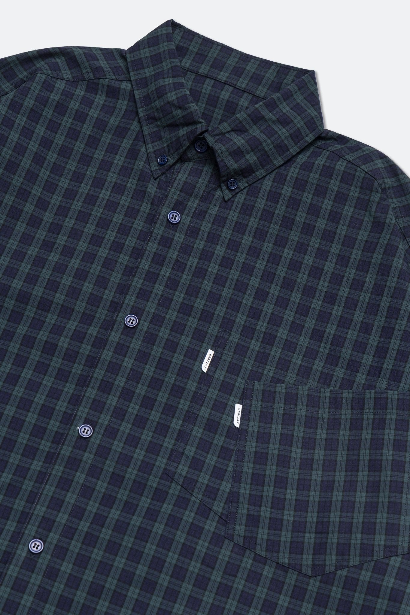 GROCERY DOUBLE POCKET OVERSIZED CHECK SHIRT/ NAVY & GREEN - GROGROCERY