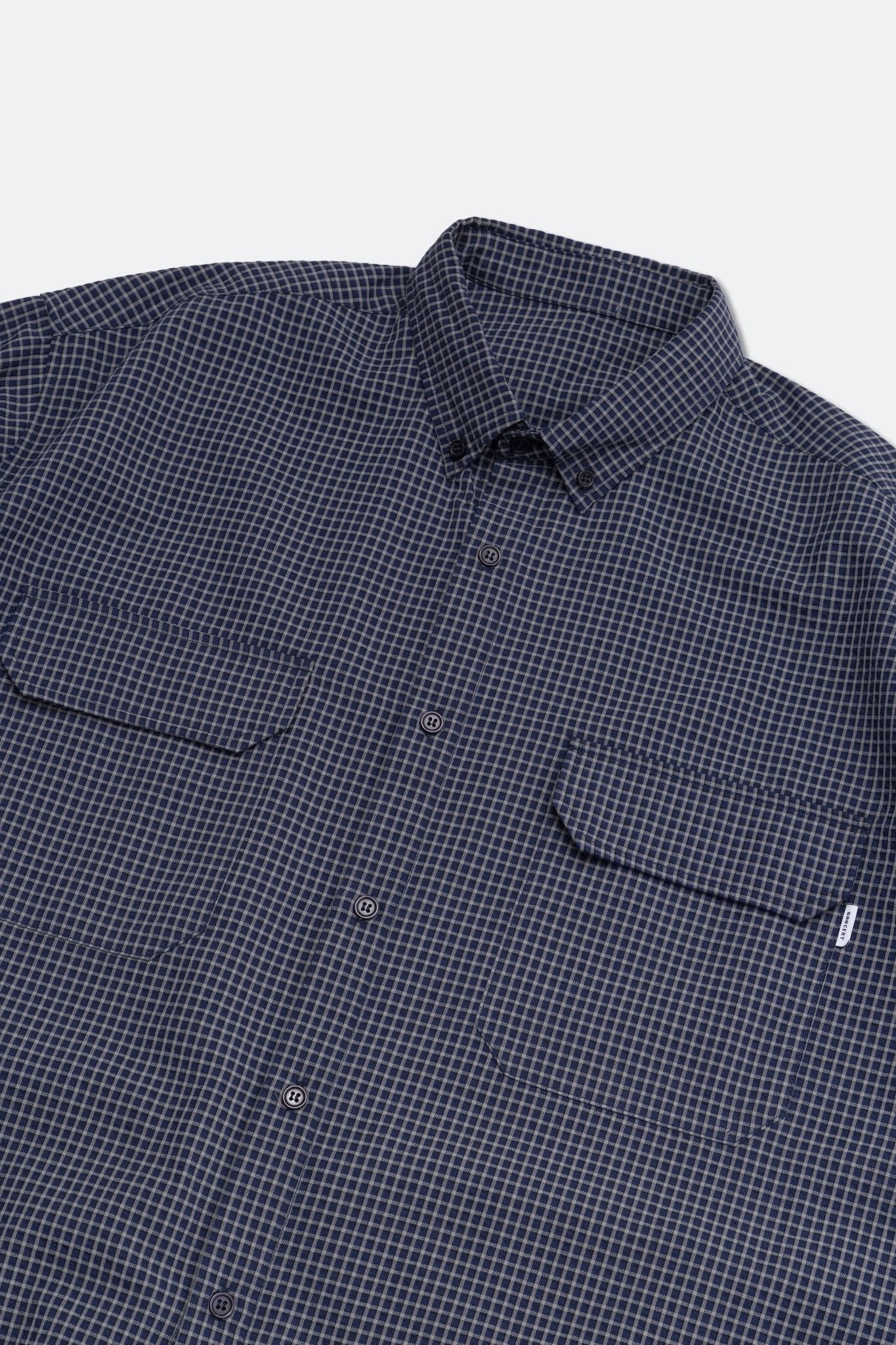 GROCERY DOUBLE POCKET SHORT SLEEVE CHECK SHIRT/ NAVY - GROGROCERY