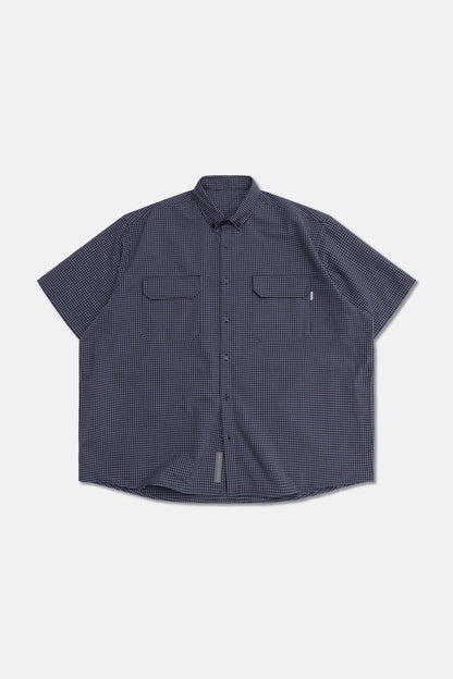 GROCERY DOUBLE POCKET SHORT SLEEVE CHECK SHIRT/ NAVY - GROGROCERY