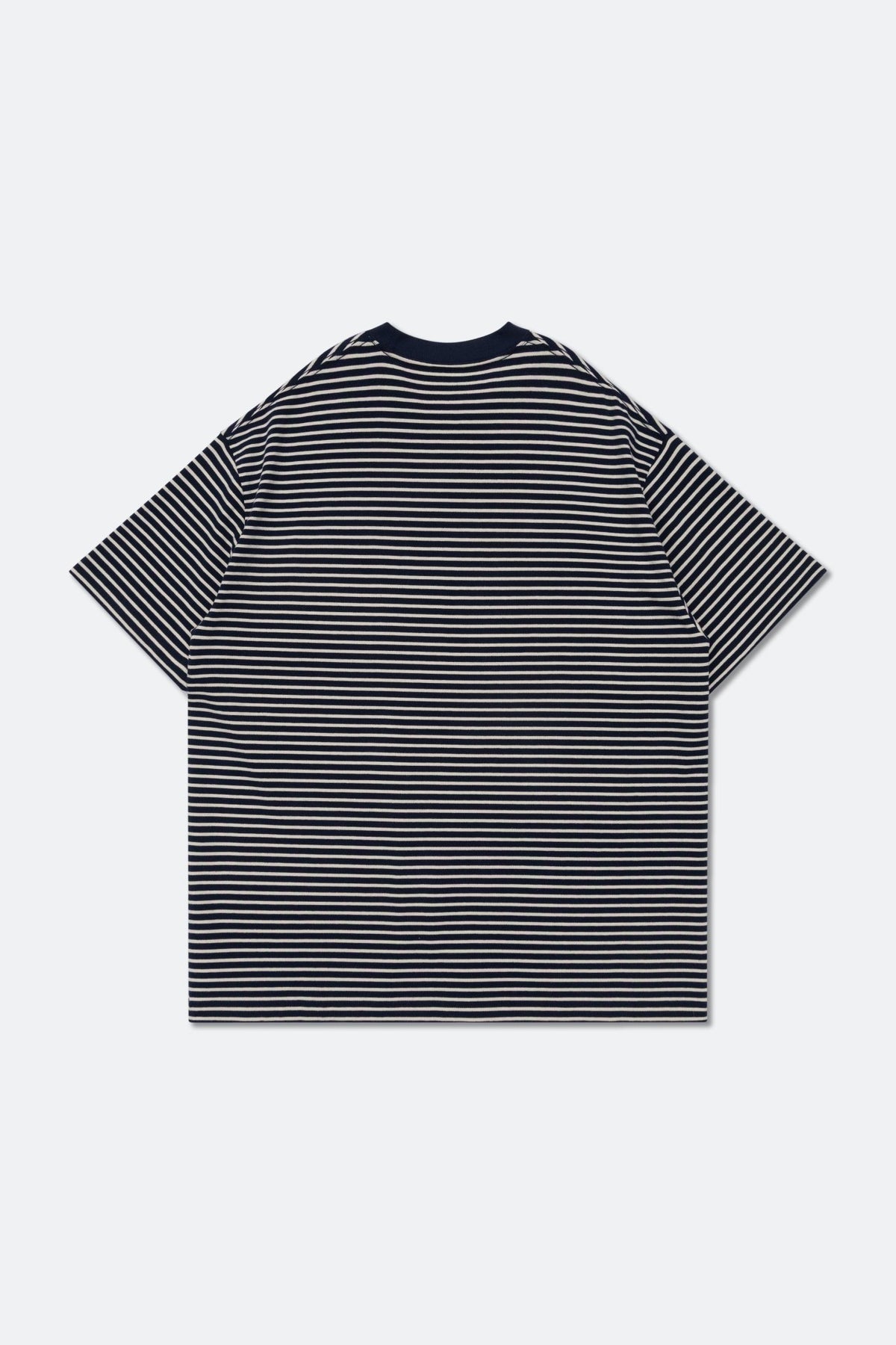 GROCERY EMBROIDERY LOGO POCKET STRIPE TEE/ NAVY & WHITE - GROGROCERY