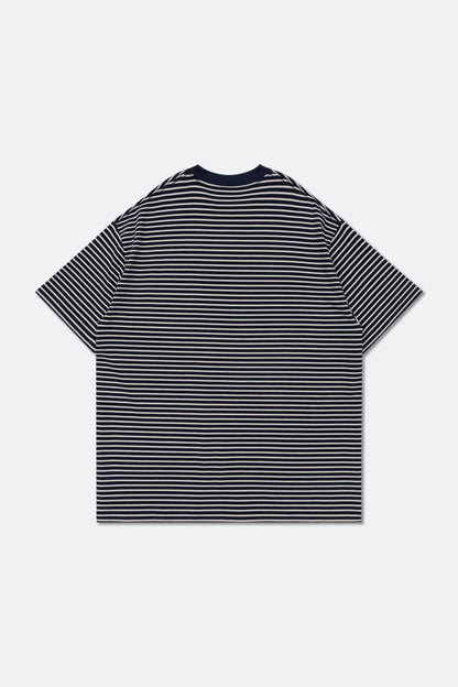 GROCERY EMBROIDERY LOGO POCKET STRIPE TEE/ NAVY & WHITE - GROGROCERY