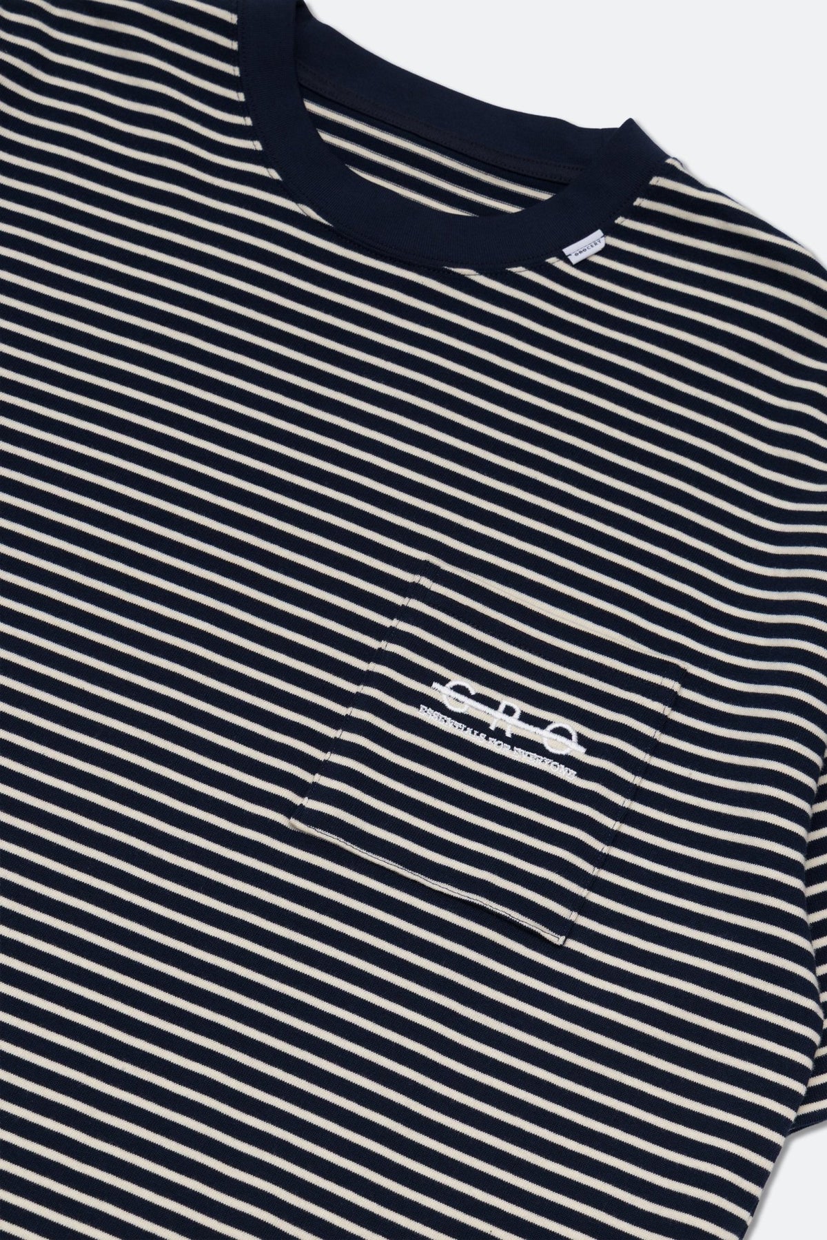 GROCERY EMBROIDERY LOGO POCKET STRIPE TEE/ NAVY & WHITE - GROGROCERY