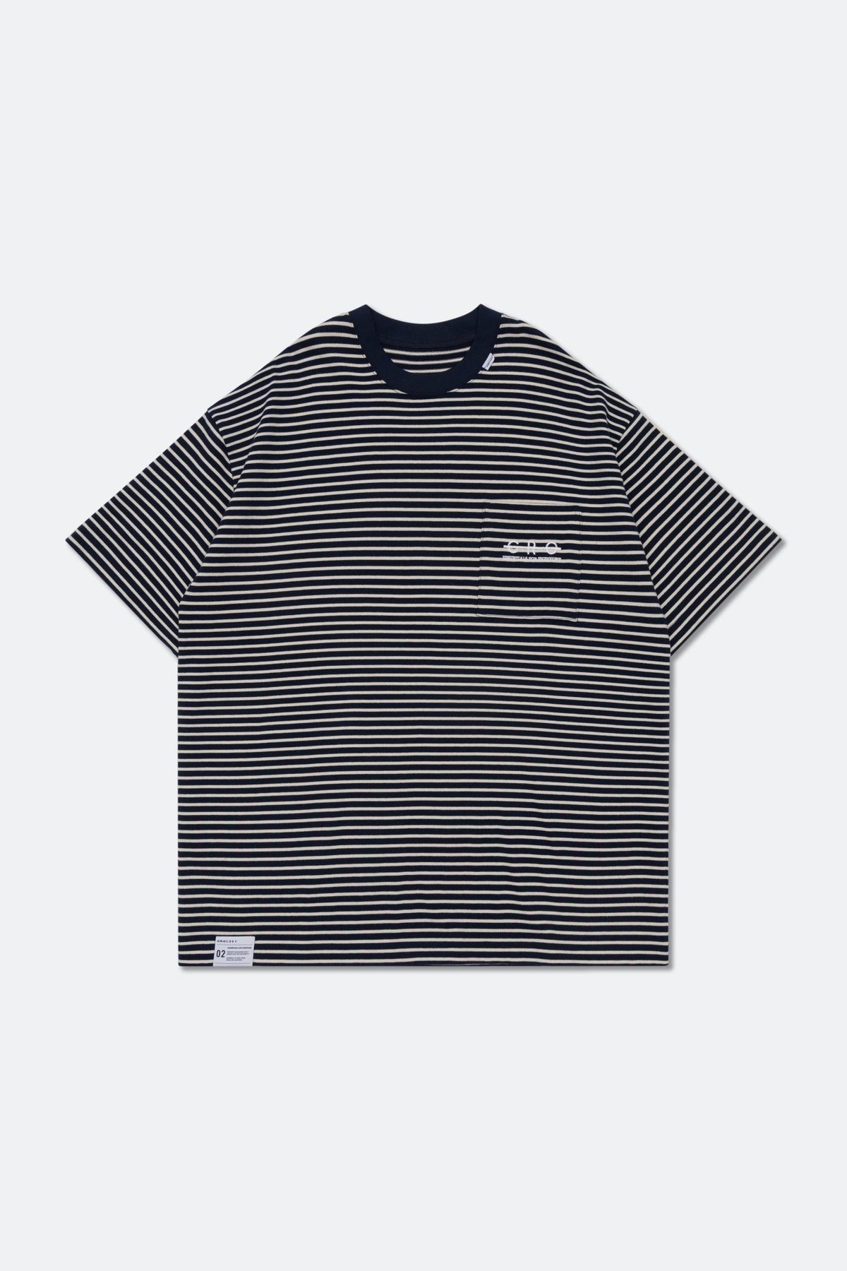 GROCERY EMBROIDERY LOGO POCKET STRIPE TEE/ NAVY & WHITE - GROGROCERY