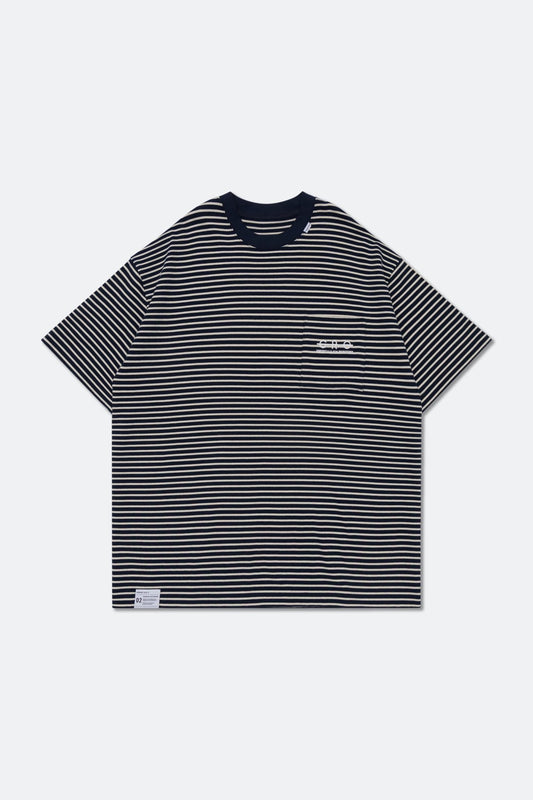 GROCERY EMBROIDERY LOGO POCKET STRIPE TEE/ NAVY & WHITE - GROGROCERY