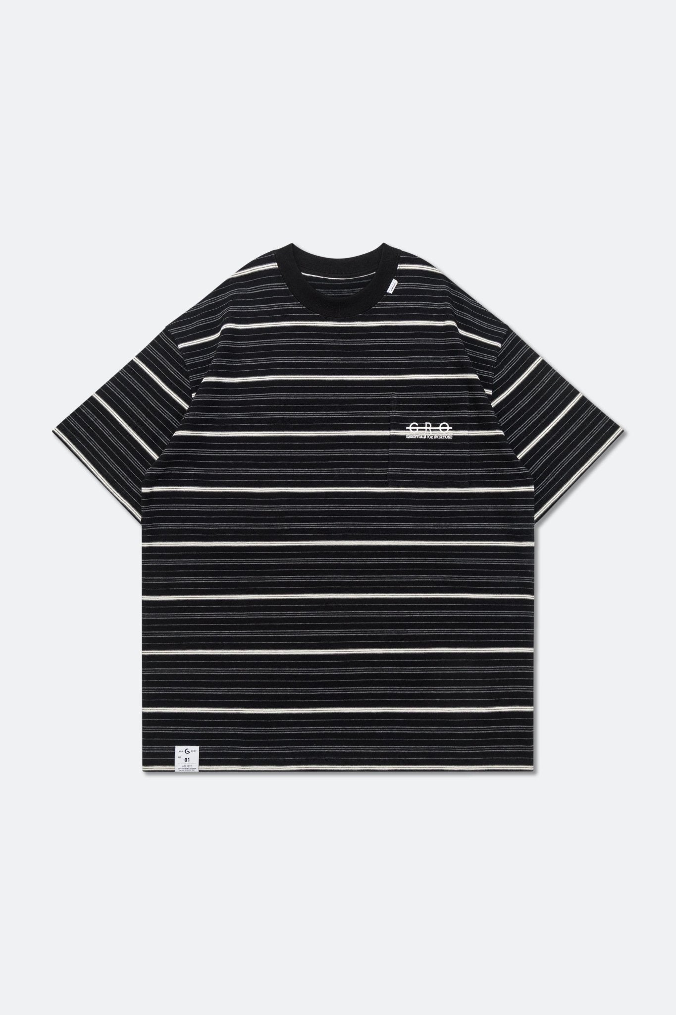 GROCERY EMBROIDERY LOGO STRIPE POCKET TEE/ BLACK & WHITE - GROGROCERY