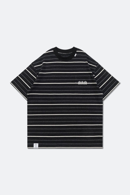 GROCERY EMBROIDERY LOGO STRIPE POCKET TEE/ BLACK & WHITE - GROGROCERY