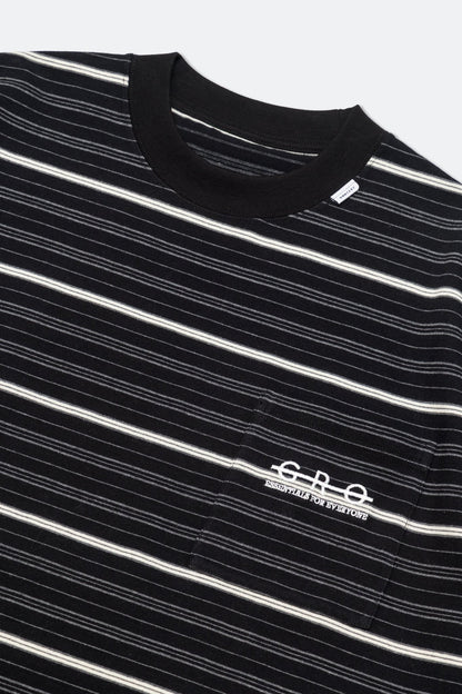 GROCERY EMBROIDERY LOGO STRIPE POCKET TEE/ BLACK & WHITE - GROGROCERY