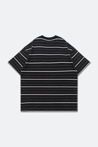 GROCERY EMBROIDERY LOGO STRIPE POCKET TEE/ BLACK & WHITE - GROGROCERY