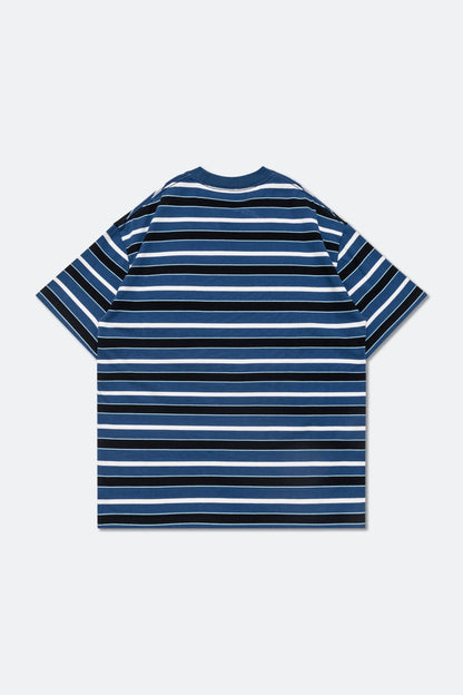 GROCERY EMBROIDERY LOGO STRIPE POCKET TEE/ BLUE & WHITE - GROGROCERY