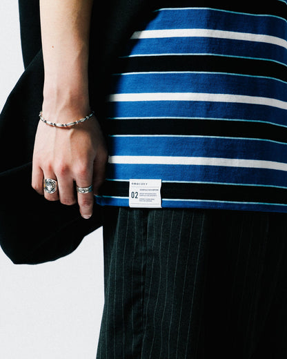 GROCERY EMBROIDERY LOGO STRIPE POCKET TEE/ BLUE & WHITE - GROGROCERY