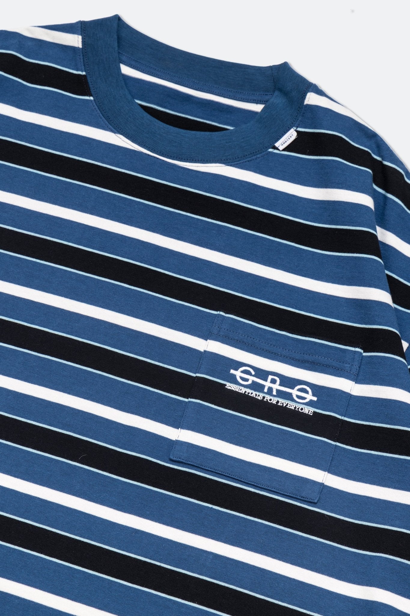 GROCERY EMBROIDERY LOGO STRIPE POCKET TEE/ BLUE & WHITE - GROGROCERY