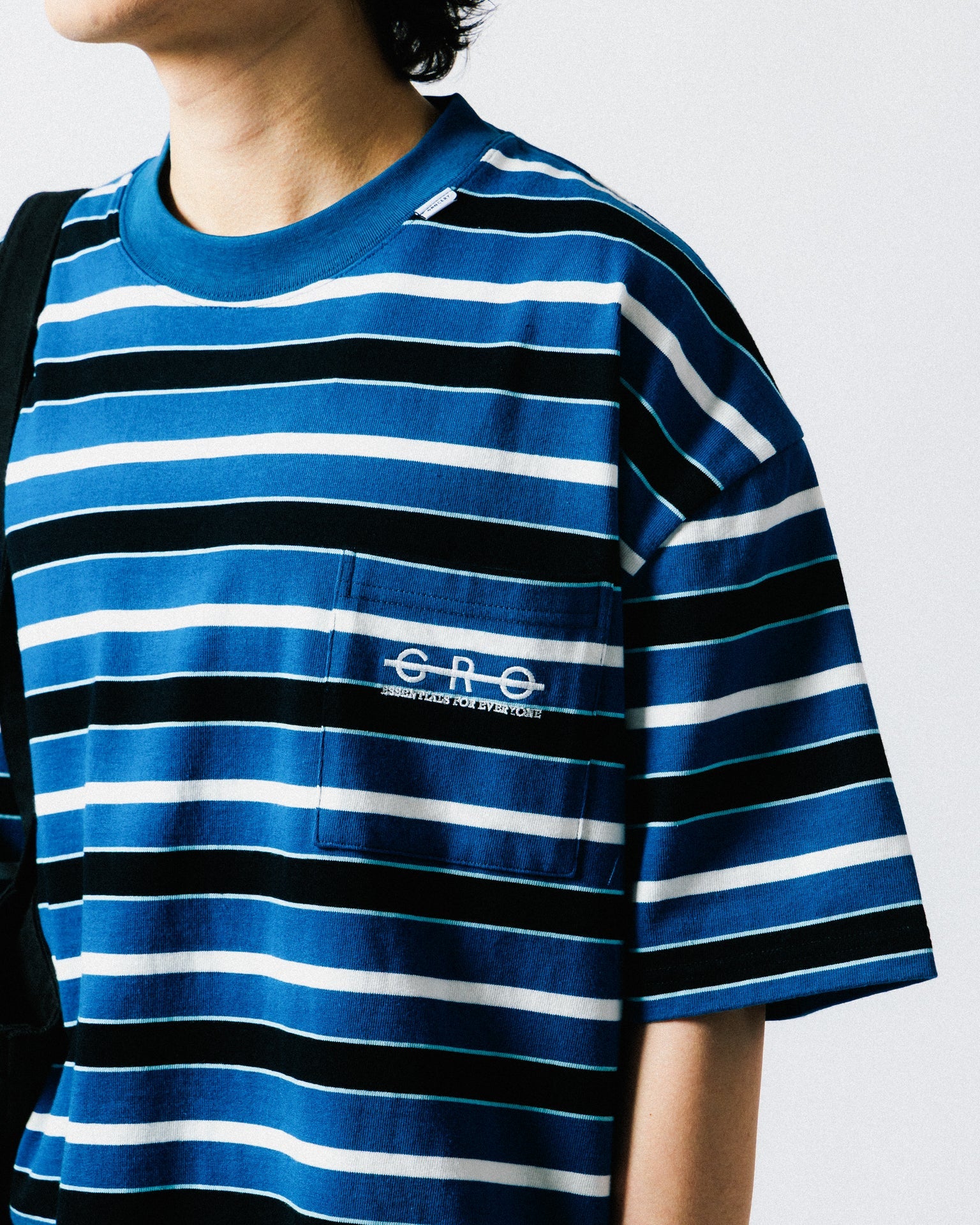 GROCERY EMBROIDERY LOGO STRIPE POCKET TEE/ BLUE & WHITE - GROGROCERY