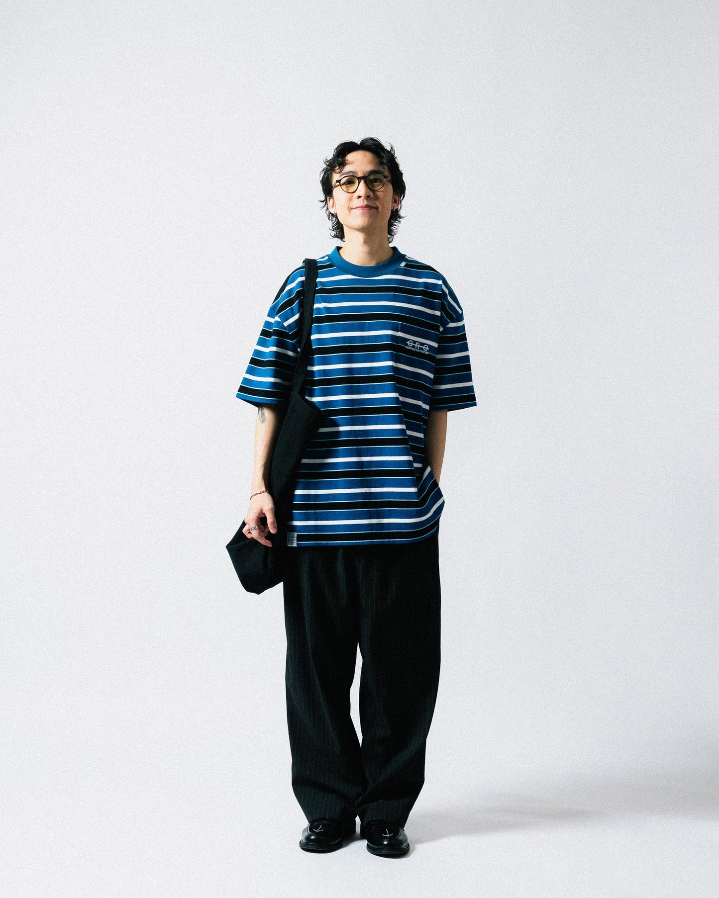GROCERY EMBROIDERY LOGO STRIPE POCKET TEE/ BLUE & WHITE - GROGROCERY