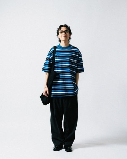 GROCERY EMBROIDERY LOGO STRIPE POCKET TEE/ BLUE & WHITE - GROGROCERY