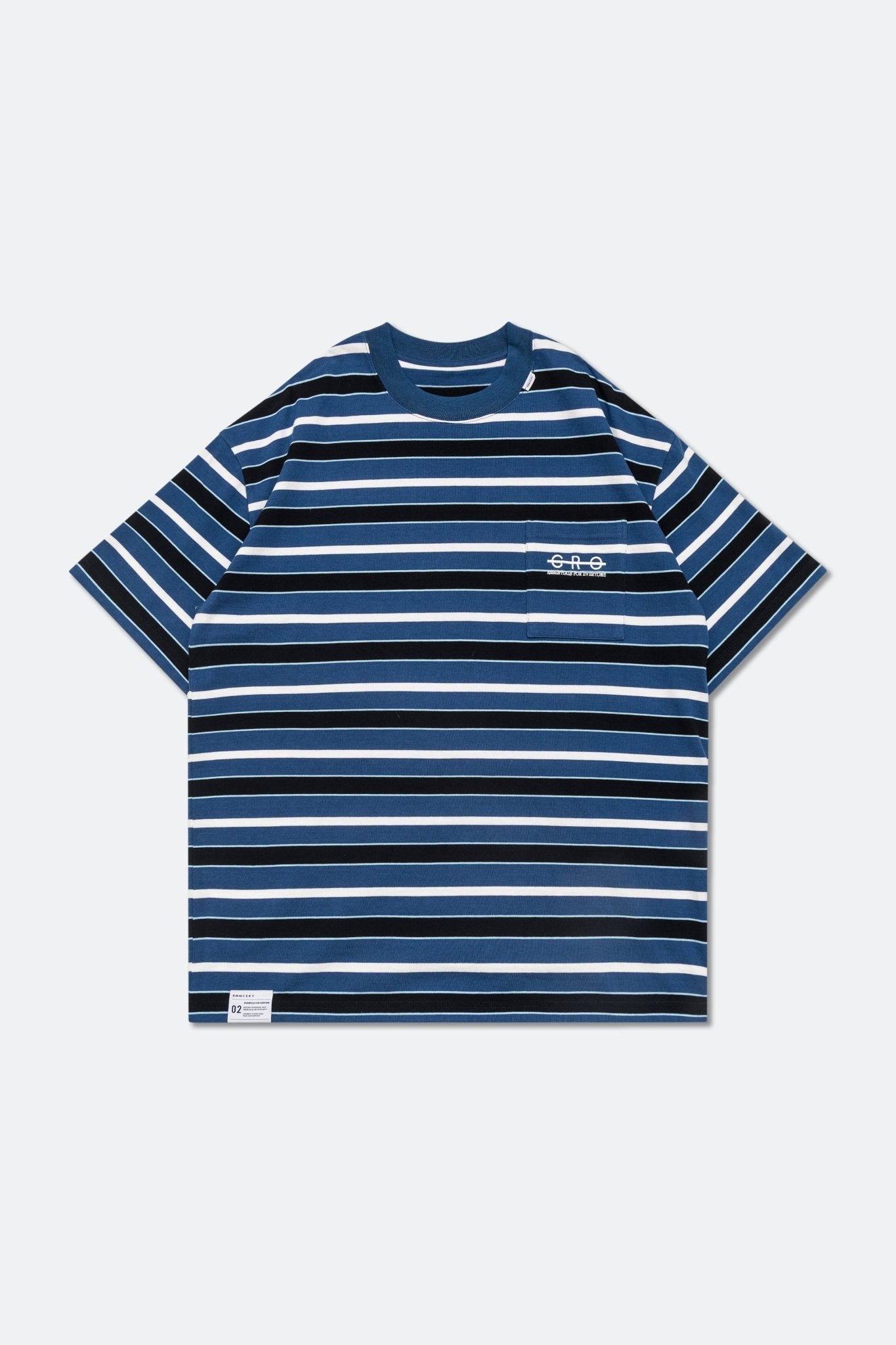 GROCERY EMBROIDERY LOGO STRIPE POCKET TEE/ BLUE & WHITE - GROGROCERY