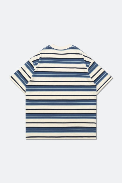 GROCERY EMBROIDERY LOGO STRIPE POCKET TEE/ CREAM & BLUE - GROGROCERY